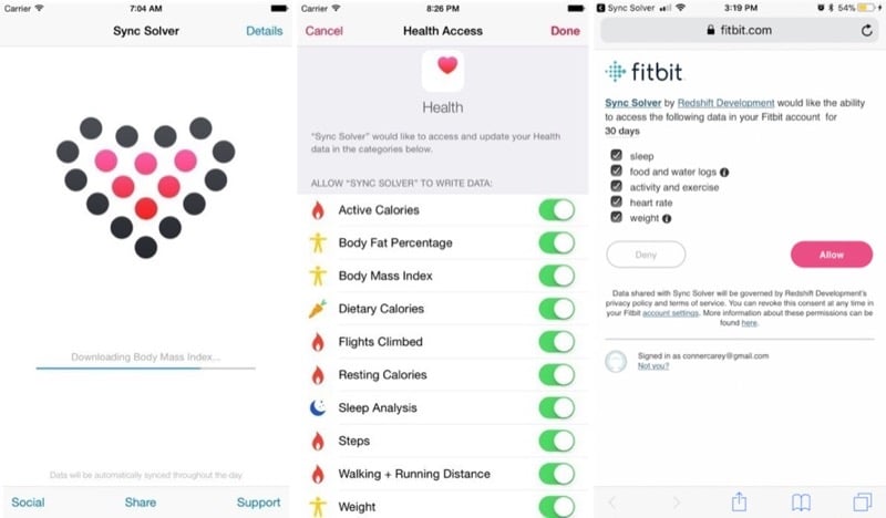 using Sync Solver for fitbit sync to apple health