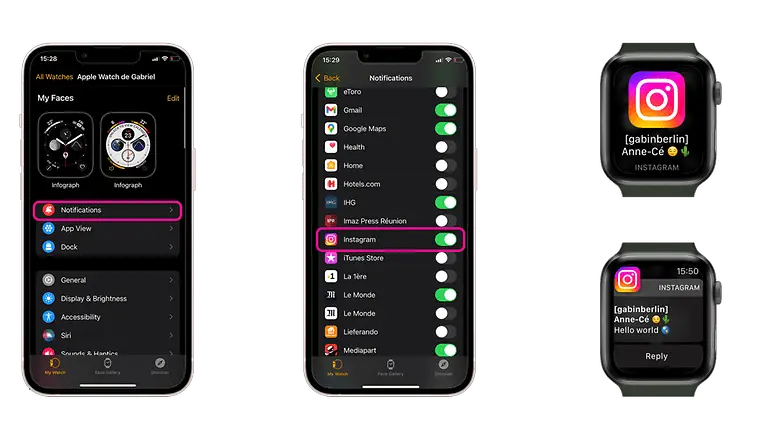 instagram notifications apple watch