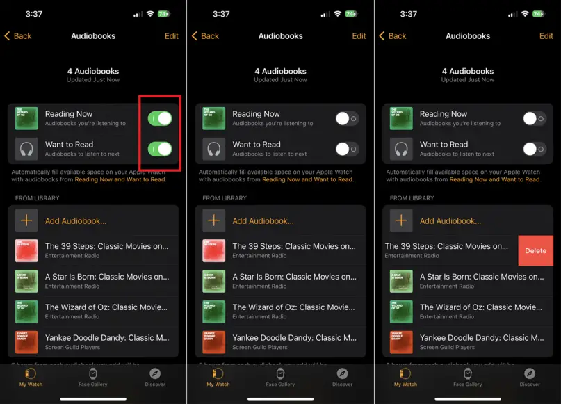 remove audiobooks iwatch